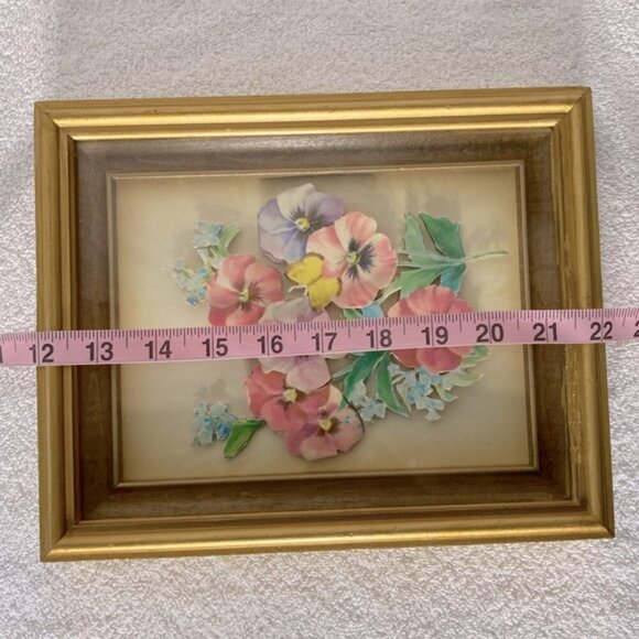 Vintage 1983 Handmade Paper Tole Art Bouquet Of Pansies - Picture 4 of 13